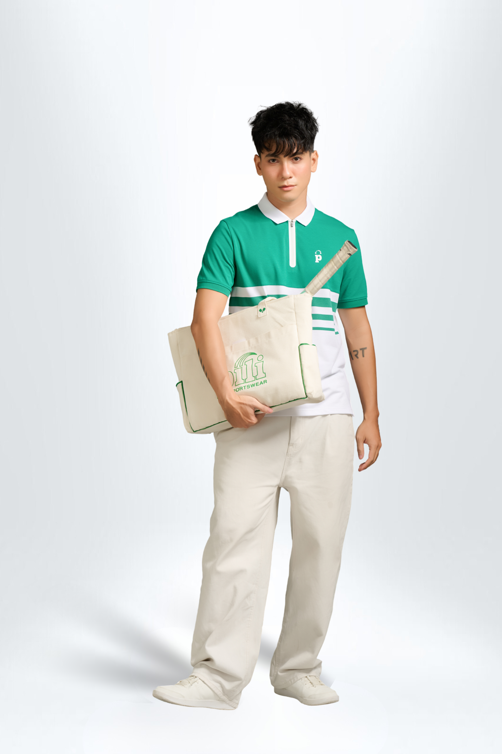 44 Áo Polo Nam PILI Phối Kẻ Màu Xanh Lá - Ảnh 1