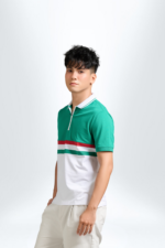 Áo Polo Nam PILI Phối Kẻ Màu Xanh Đỏ Vòng Thân Áo - Ảnh 2