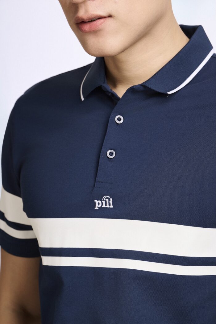 KP057 ao polo phoi soc ngang mau xanh navy soc trang can