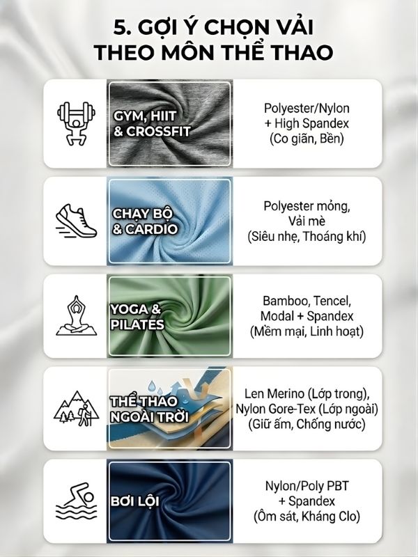 chon vai may do the thao theo mon the thao