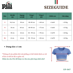 bảng size áo croptop thun
