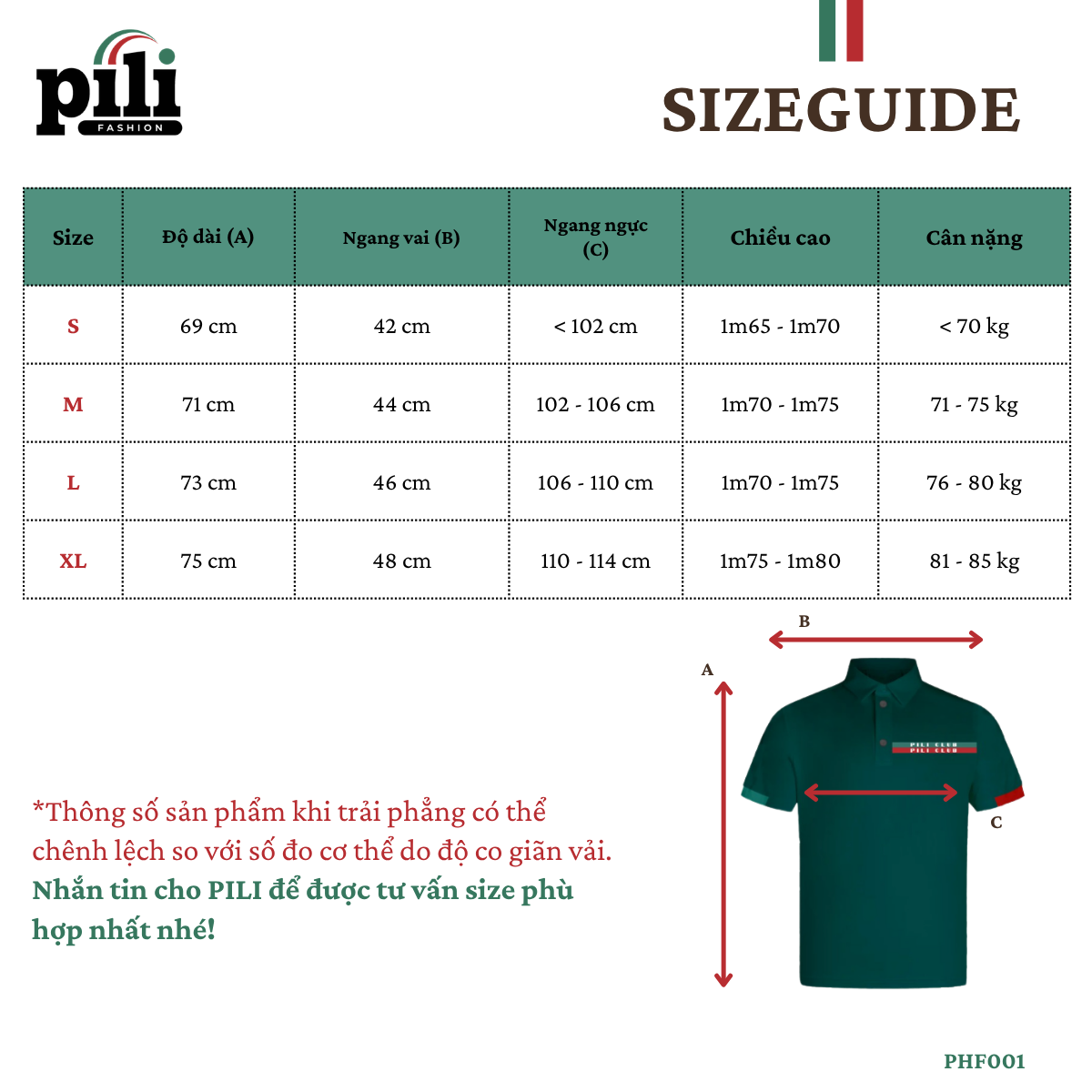 Mẹo Chọn Size Áo Polo Chuẩn Xác Theo Chiều Cao, Cân Nặng Và Phom Áo PPHF001PLMW26